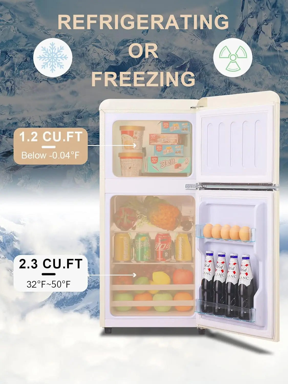 Krib Bling Retro Mini Fridge With Freezer For Home Office