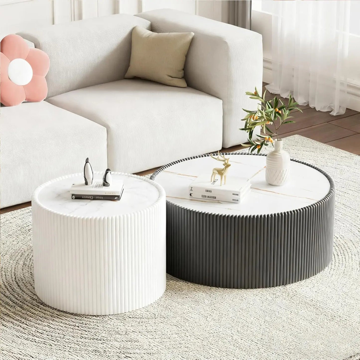 Two Piece Sintered Stone Coffee Table Set With PU Leather