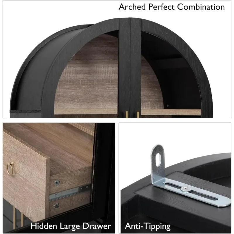 XMSJ Farmhouse Arched Pantry Cabinet With Glass Panels