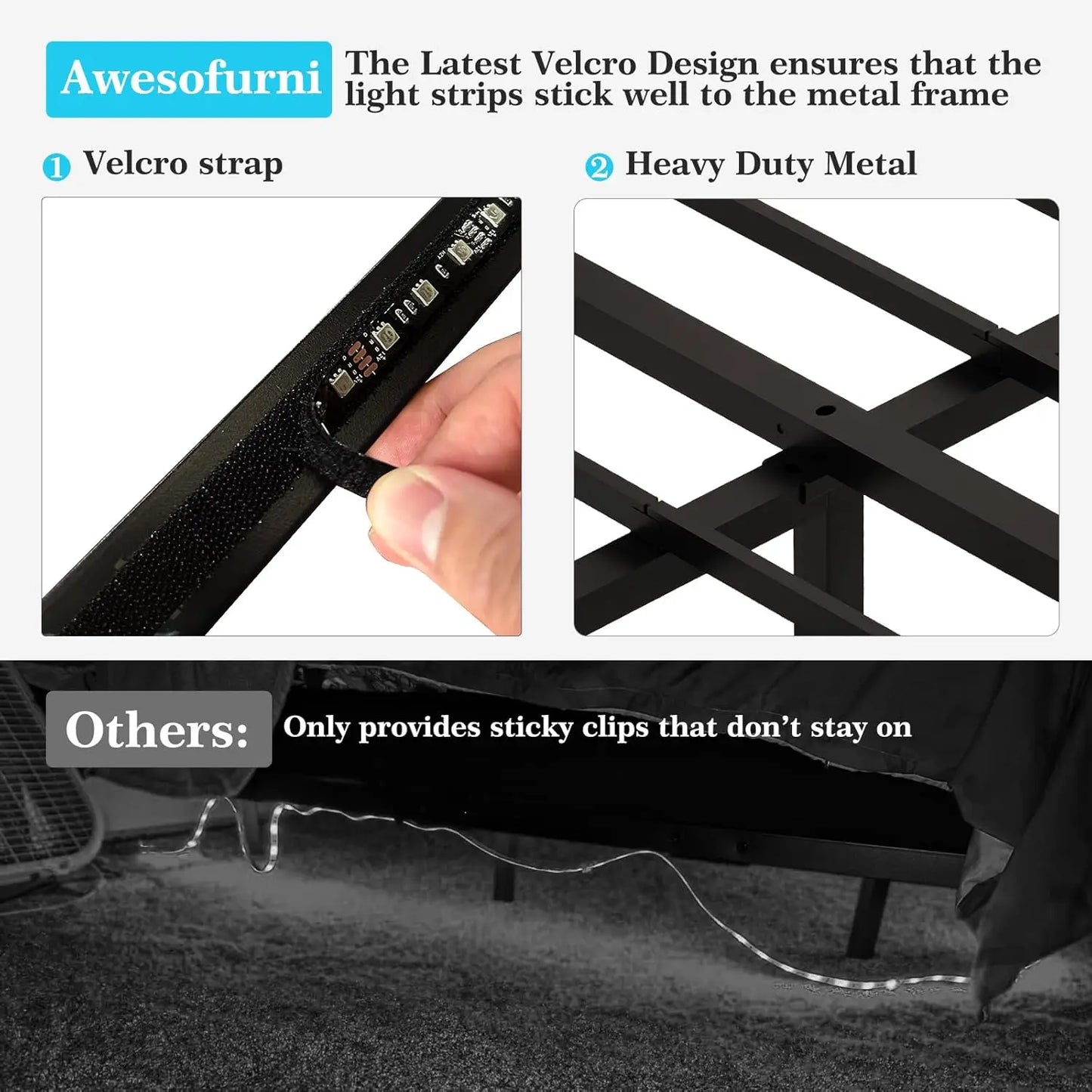 Heavy Duty Metal Floating Bed Frame With Smart LED Lights