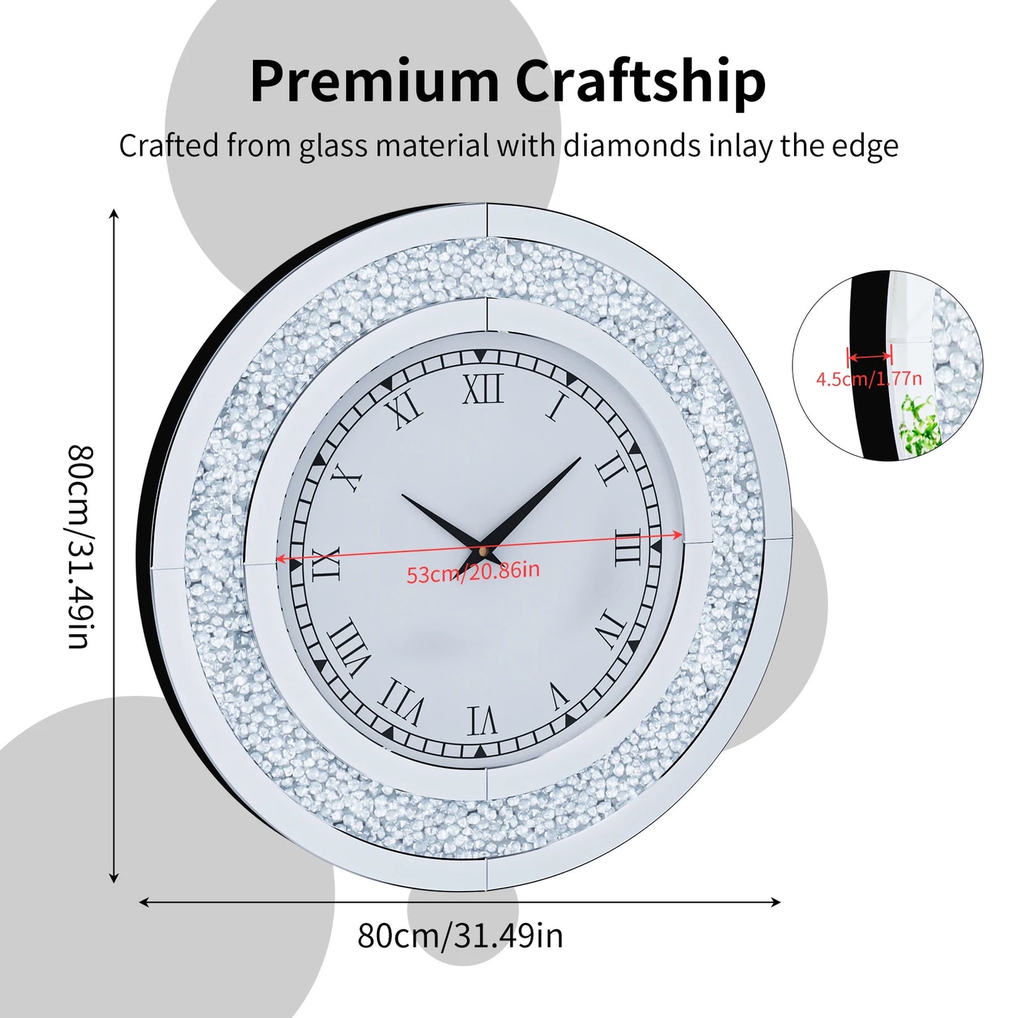 Sparkling Mirror Wall Clock For Home Decor