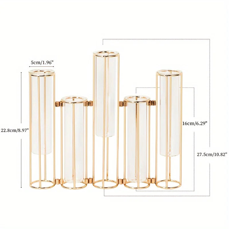 Function Test Tube Vase With Five Tubes And Metal Stand