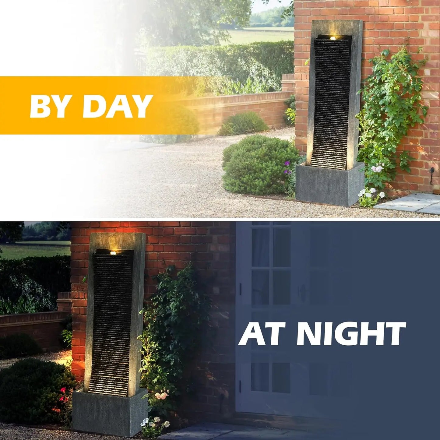 Titimom Cascading Rock Water Fountain With Lights Outdoor Patio