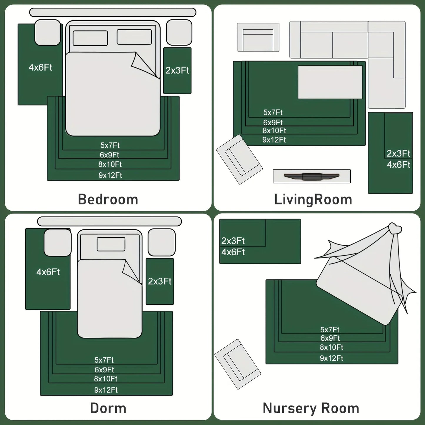 AUBUSSON Shaggy Non Slip Rug for Living Room Plush Carpet