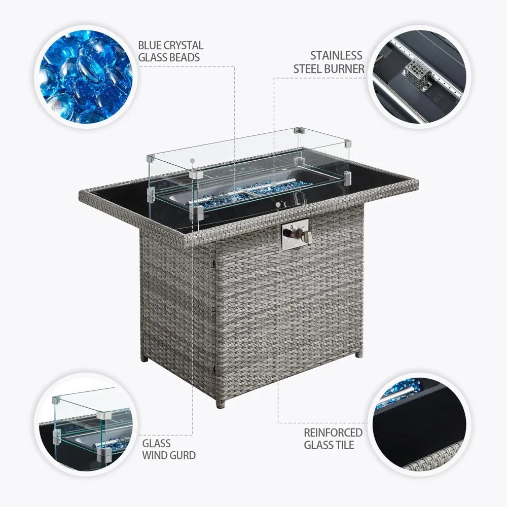 6-Piece Outdoor Patio Set With Fire Pit Table and 60000 BTU Heater