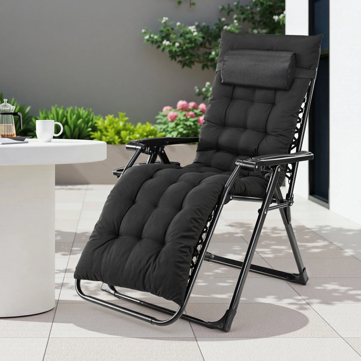 JHK Zero Gravity Recliner Folding Outdoor Chair With Cup Holders