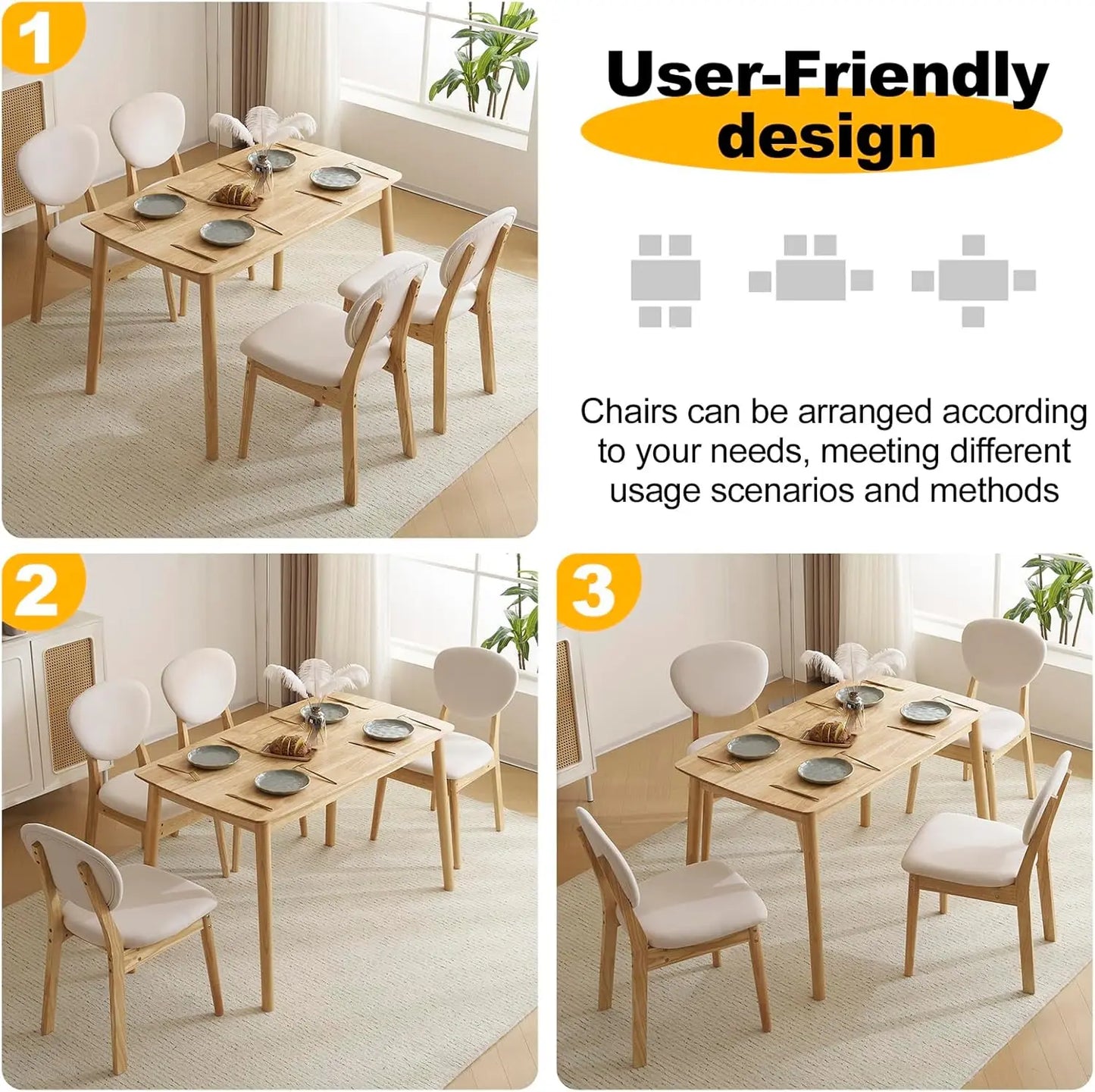 Mid Century Modern Wood Dining Table Set with Padded Seats