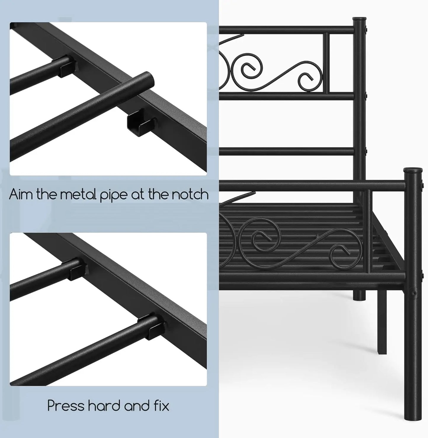 Metal Bed Frame With Headboard And Footboard Easy Assembly