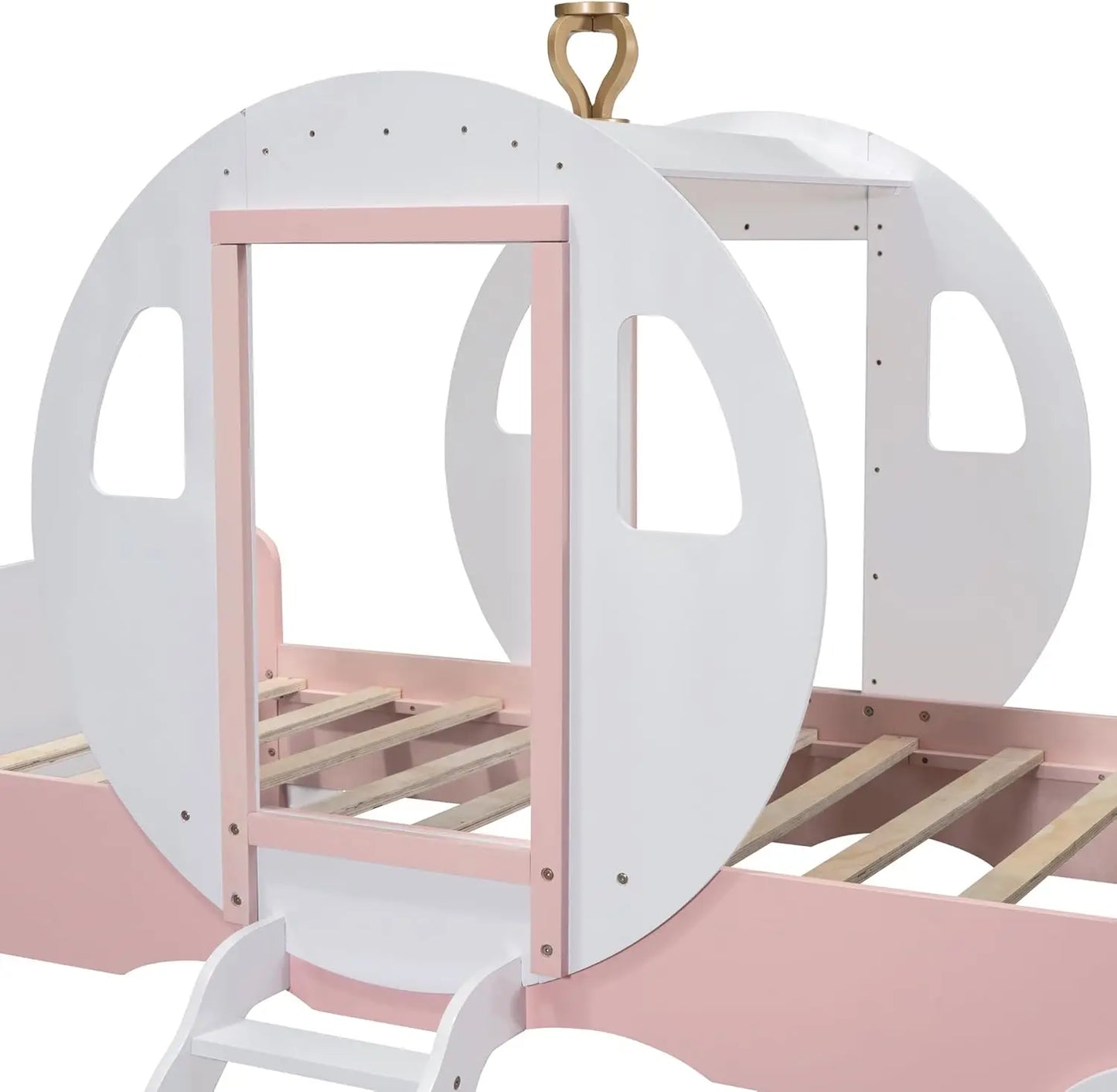 YQXH Wood PrincBed Carriage Bed With Crown And Stairs