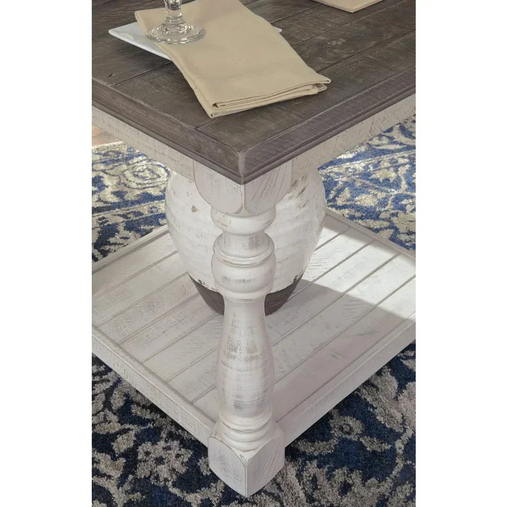 Farmhouse Square End Table With Floor Shelf Vintage Finish