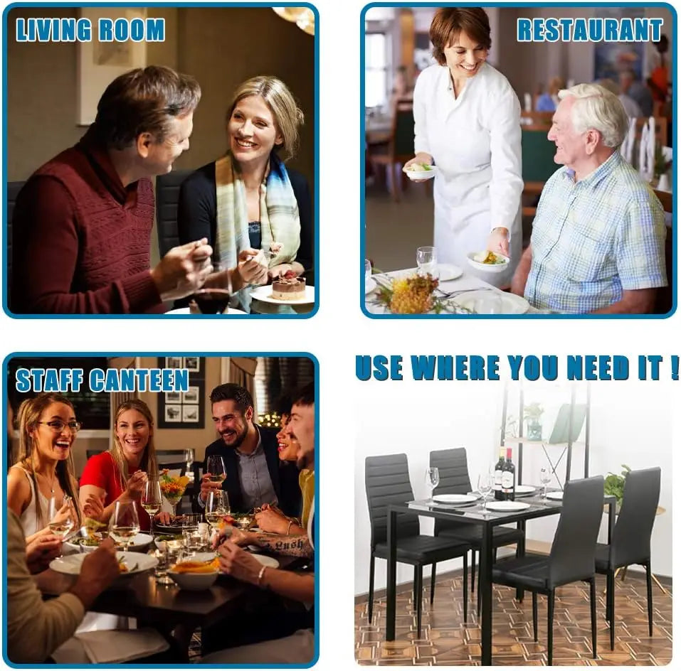 XMSJ 5 Piece Dining Table Set Glass Kitchen 4 Upholstered Chairs Modern