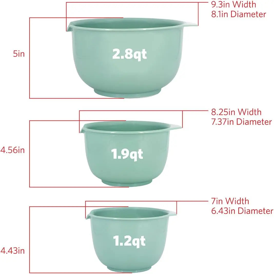 Mixing Bowls With Pour Spout Set Of 3 Nesting Design Non Slip BPA Free