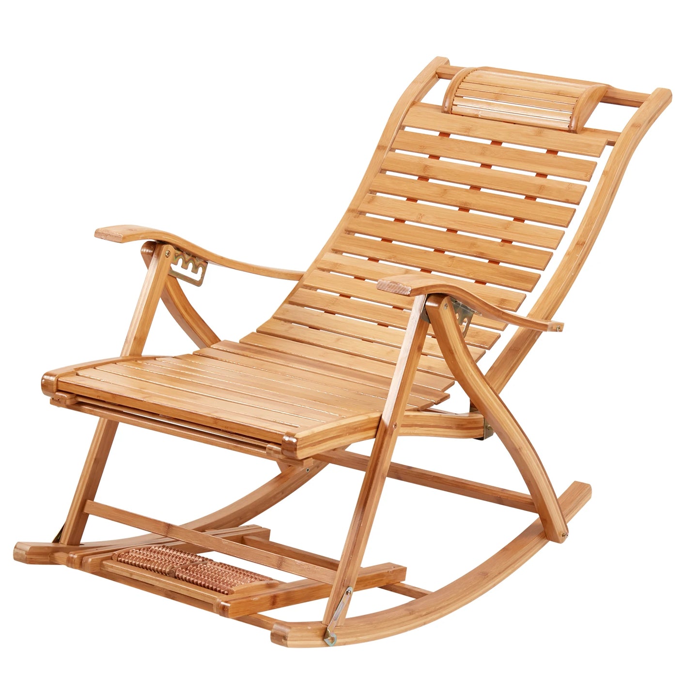 BINGOPAW Heavy Duty Bamboo Rocking Chair Adjustable Lounge Recliner