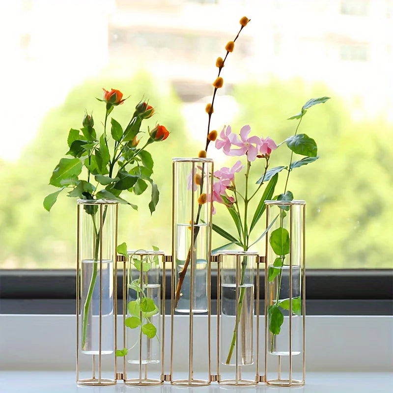 Function Test Tube Vase With Five Tubes And Metal Stand