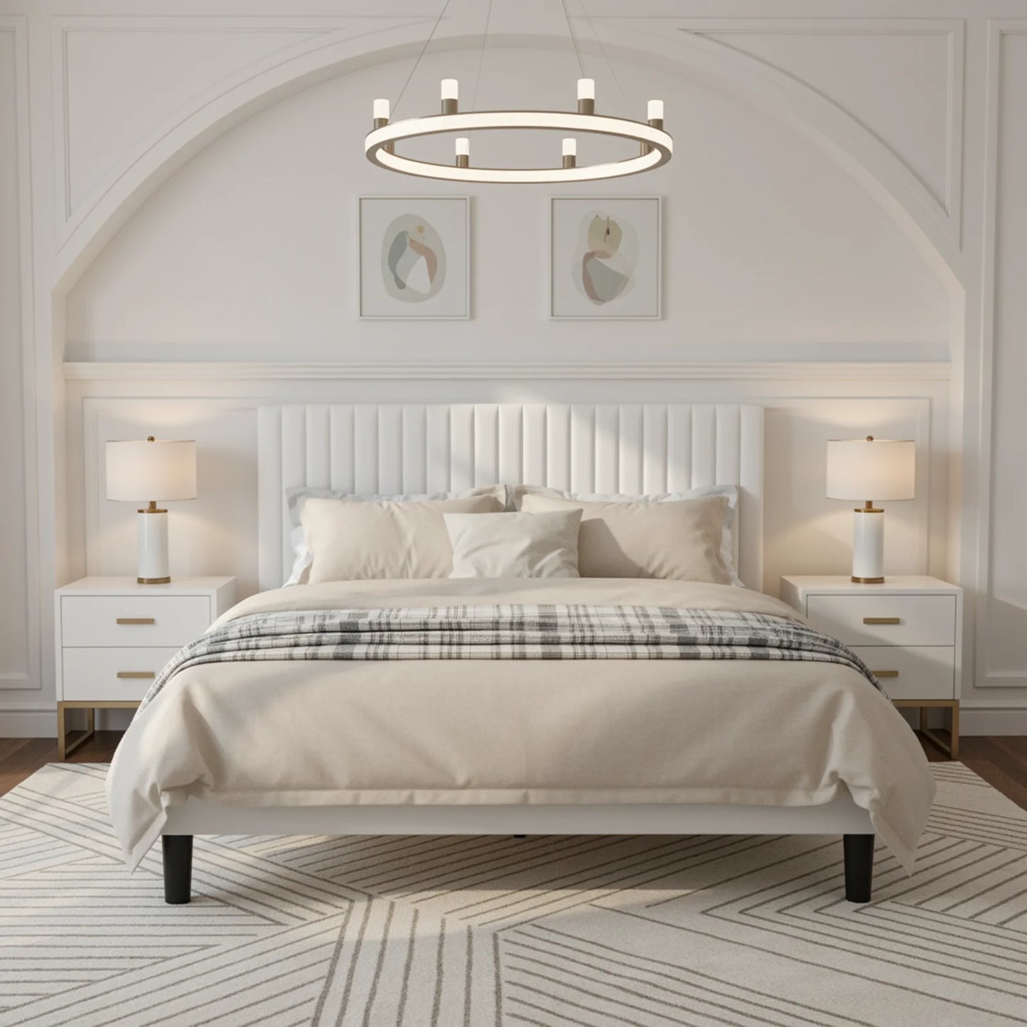 HOOMIC Velvet Upholstered Bed Frame With Channel Tufted Headboard