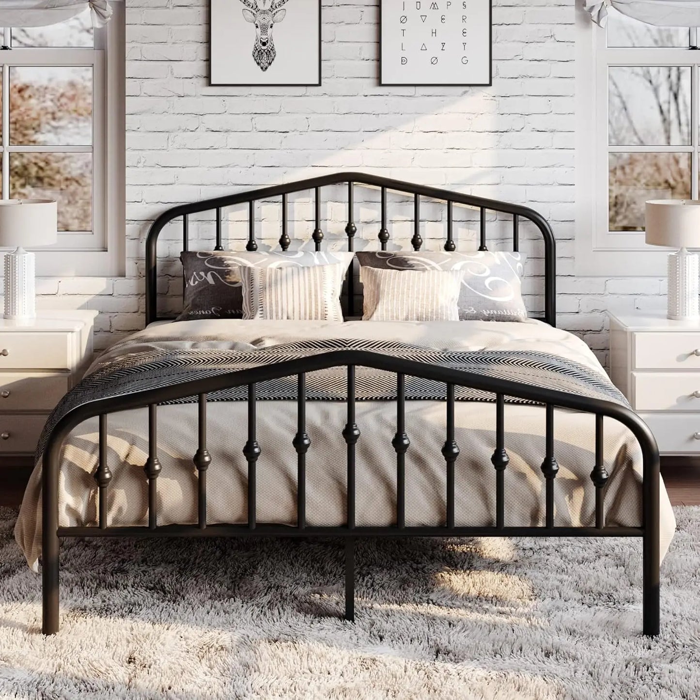 Metal Platform Bed Frame With Victorian Iron Headboard No Box Spring Needed