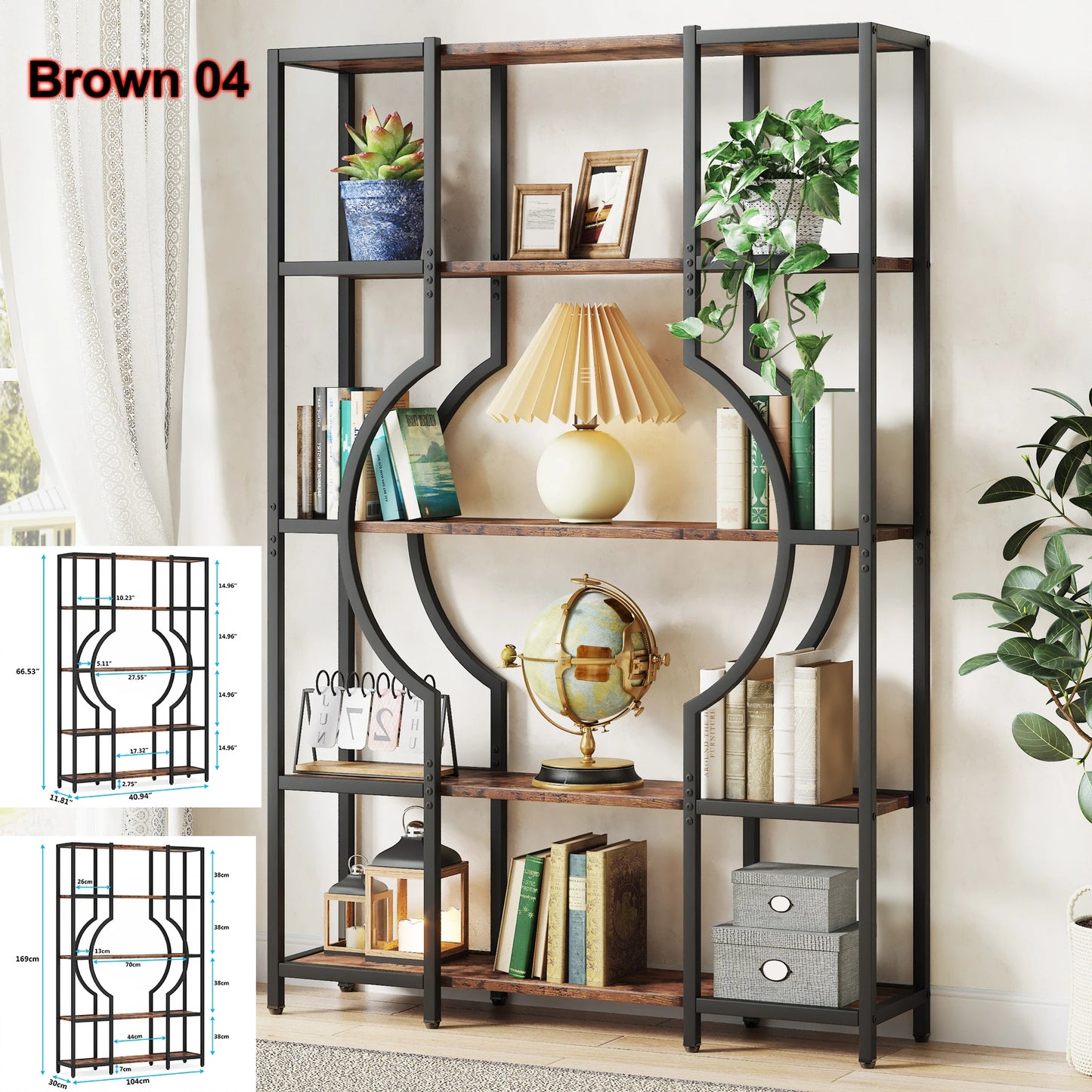 Tribesigns Industrial 5 Tier Etagere Bookshelf Freestanding Bookcase