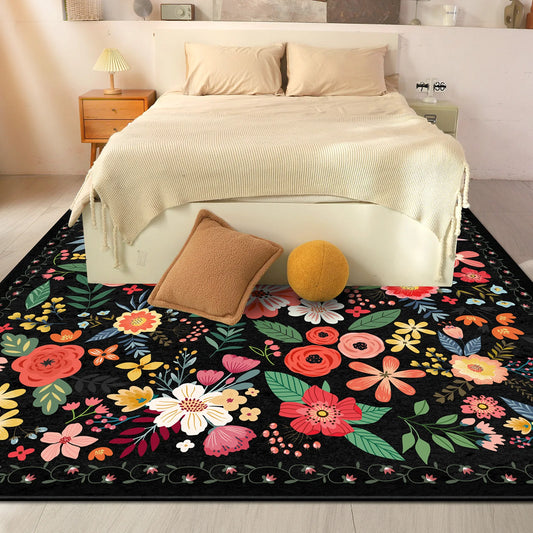 Floor Carpet Boho Floral Soft Rug Washable Non Slip