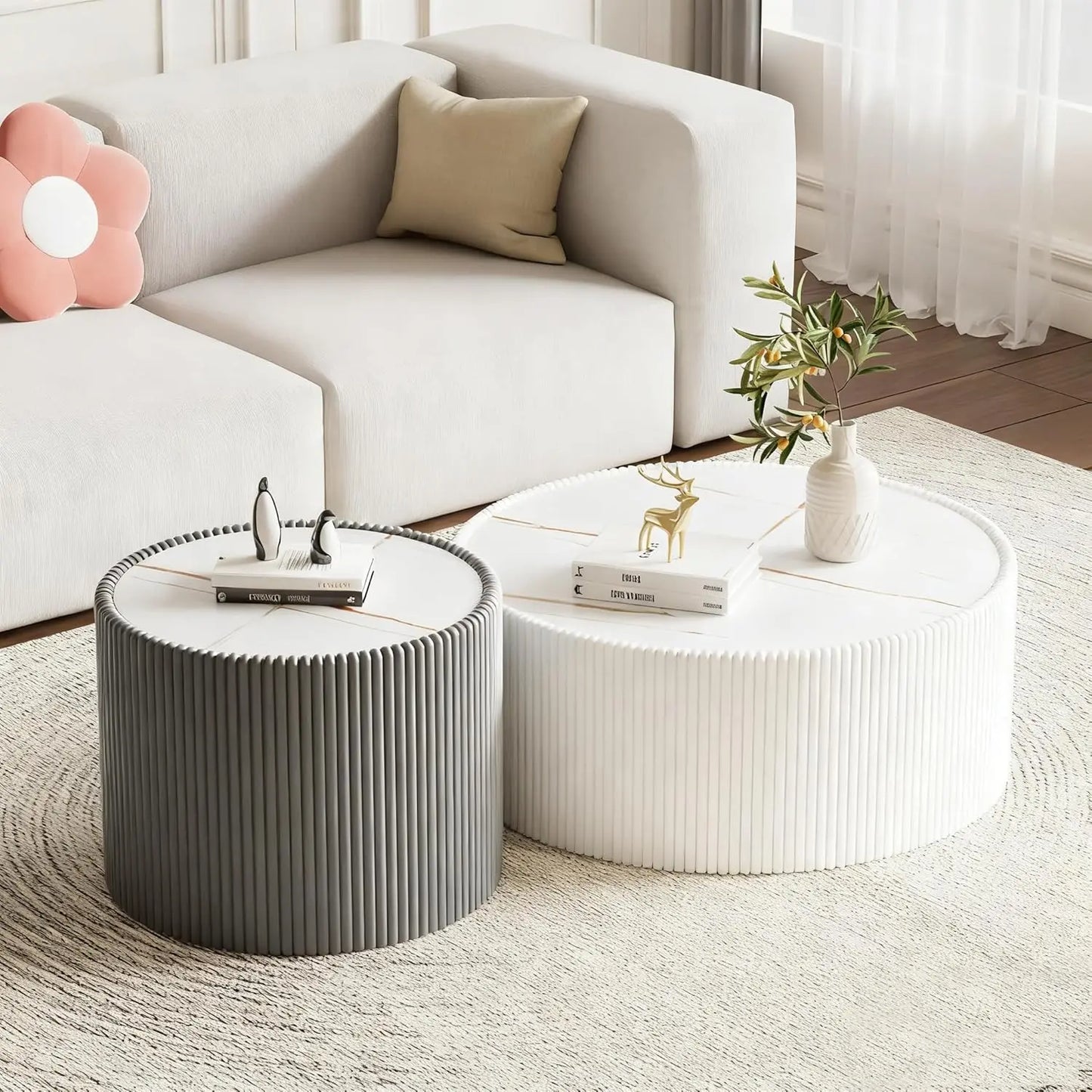 Two Piece Sintered Stone Coffee Table Set With PU Leather