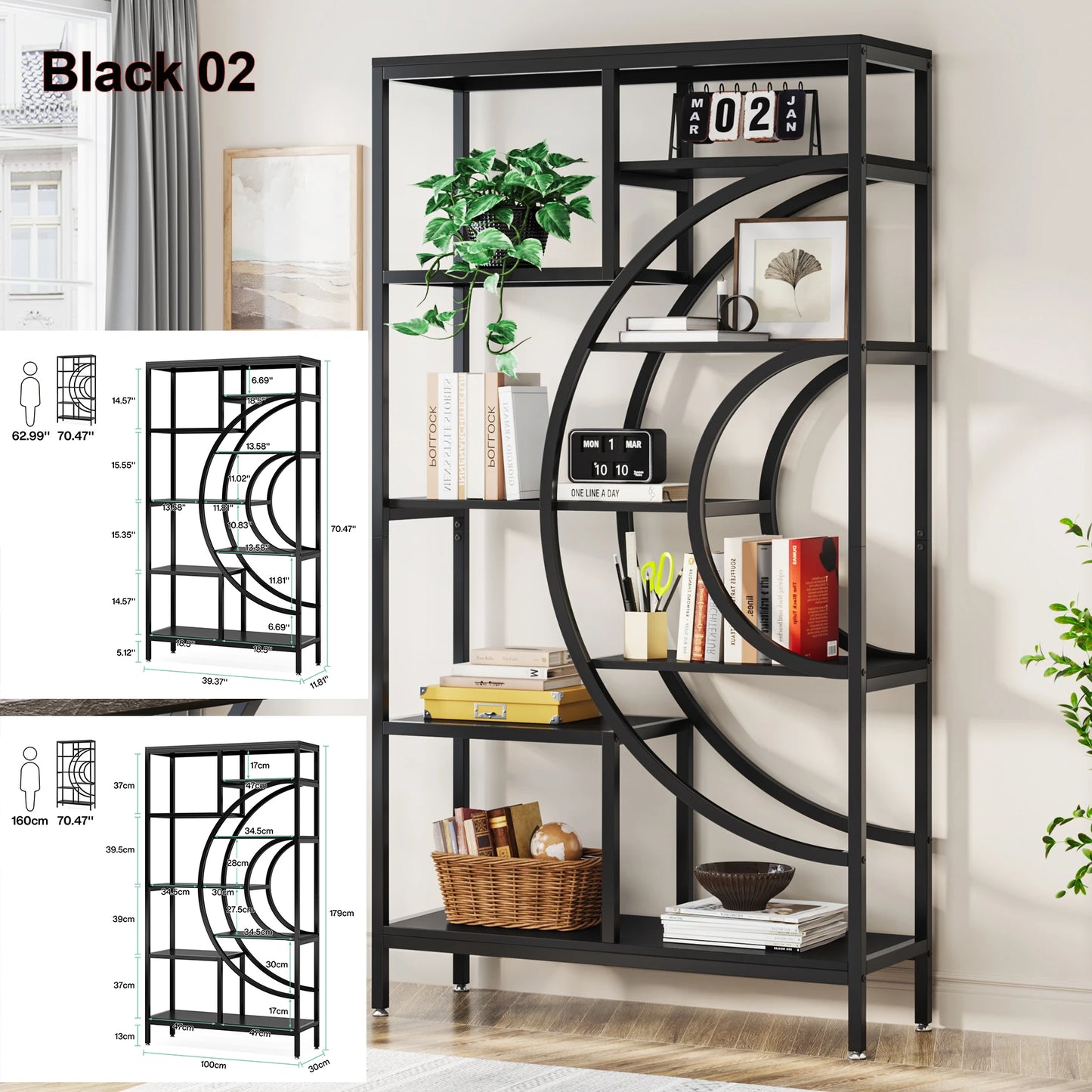 Tribesigns Industrial 5 Tier Etagere Bookshelf Freestanding Bookcase