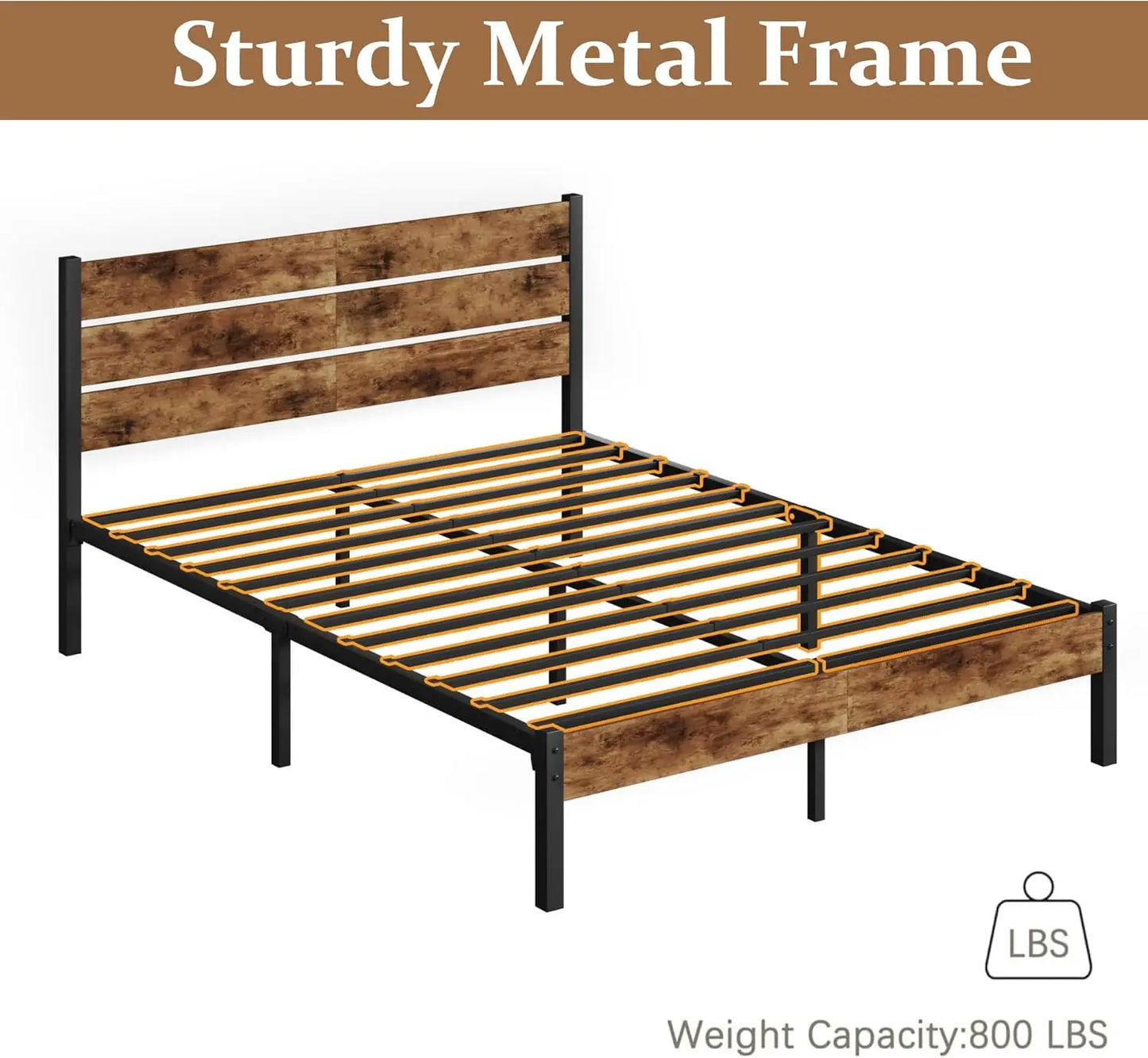 Bed Frame With Headboard And All Metal Support Rustic