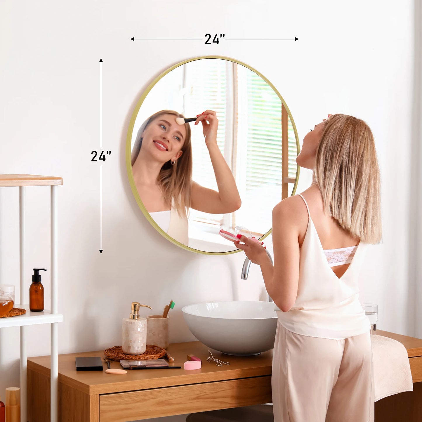 JHK Round Vanity Mirror Wall Mounted Matte Metal Frame