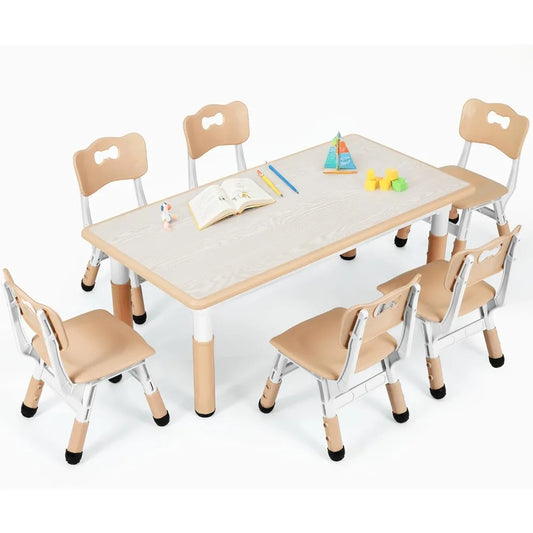 XMSJ Kids Table and 6 Chairs Height Adjustable Graffiti Desk