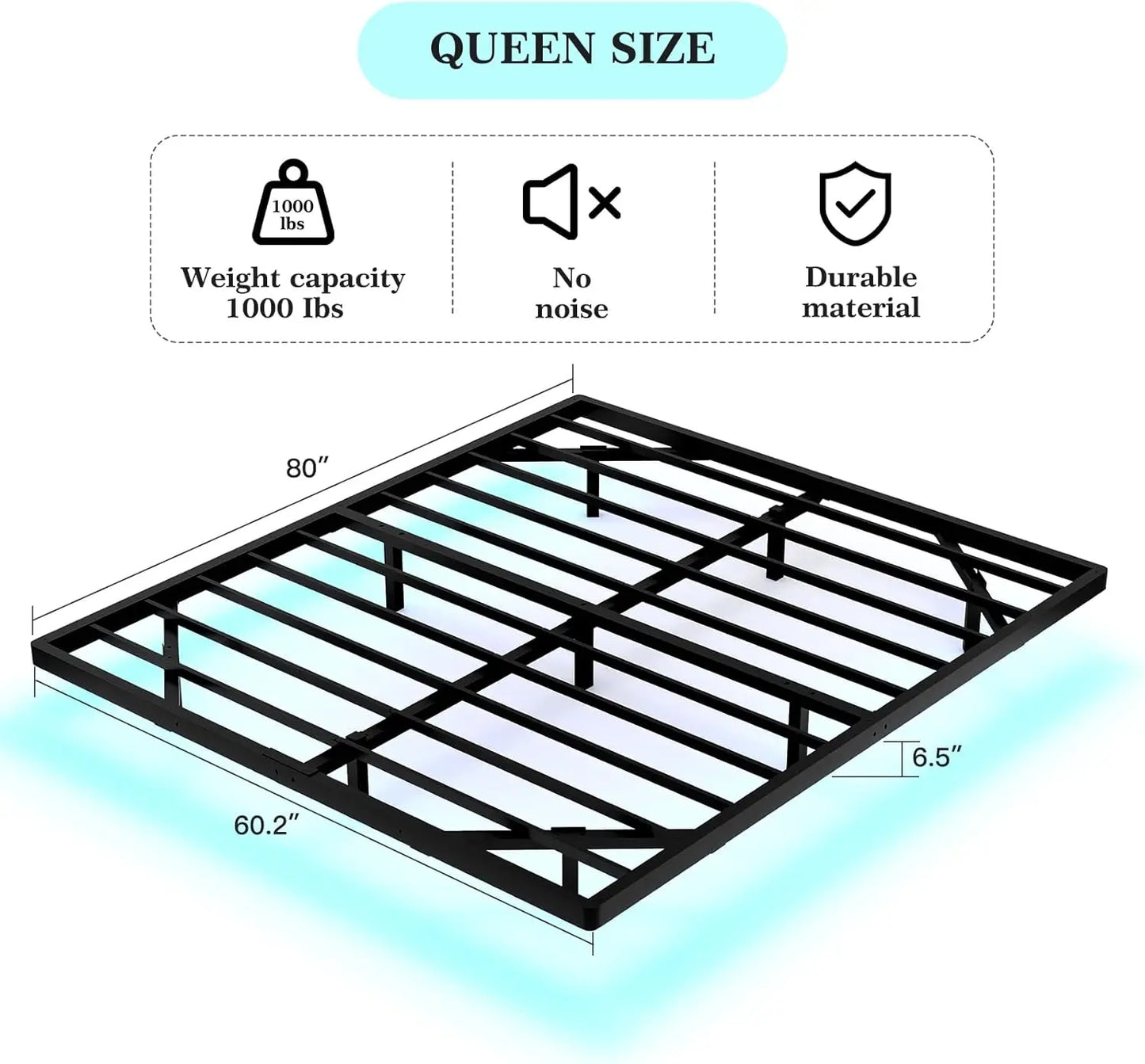 Heavy Duty Metal Floating Bed Frame With Smart LED Lights