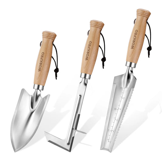 WORKPRO Three Piece Garden Tool Set With Wood Handles