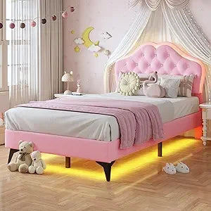 Bed With Storage Drawer LED Lights And Adjustable Headboard