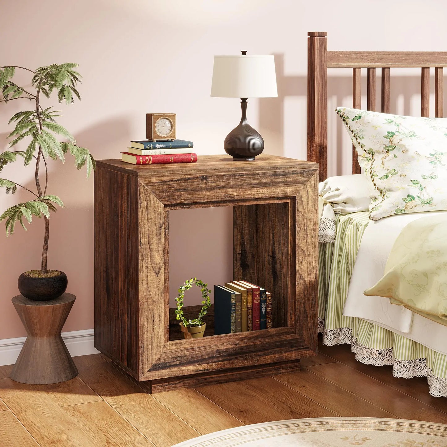 Tribesigns Rustic Wood End Table With Storage Shelf