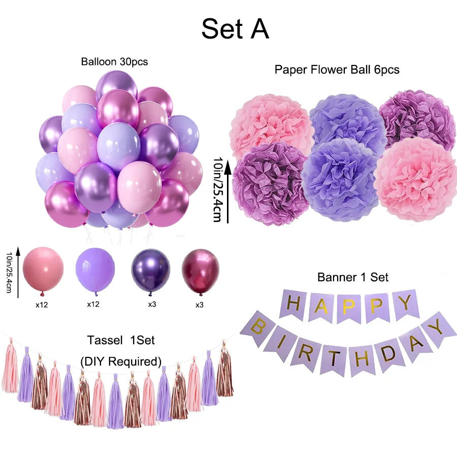 Birthday Party Decorations Set With Happy Birthday Banner And Pompoms