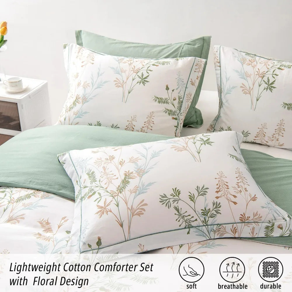 Botanical Comforter Set 3pc Leaves Pattern Bedding