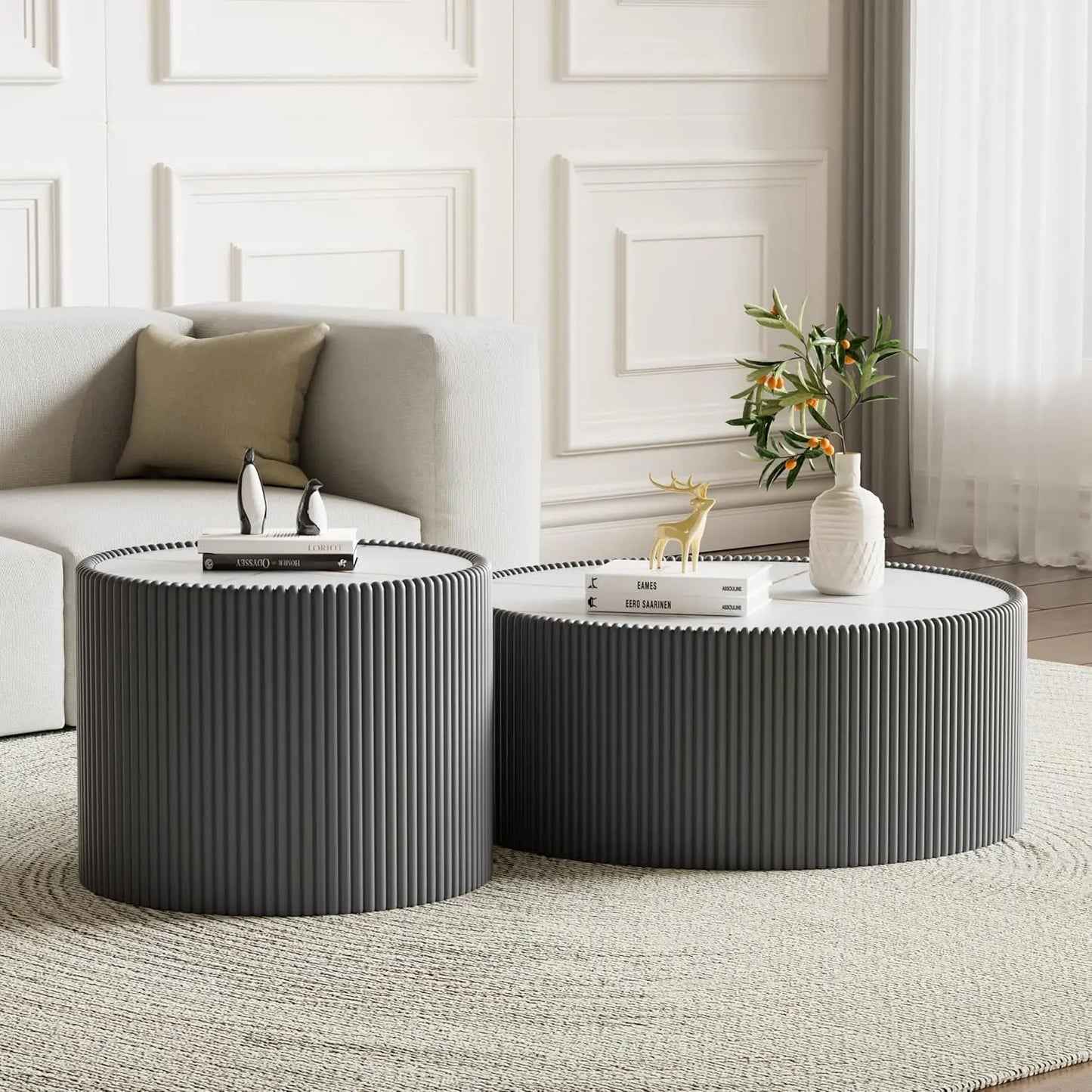 Two Piece Sintered Stone Coffee Table Set With PU Leather