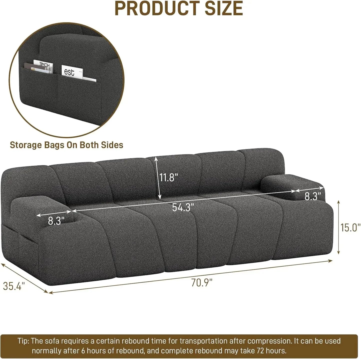 Memory Foam Couch Cloud Sofa in a Box with Armrests