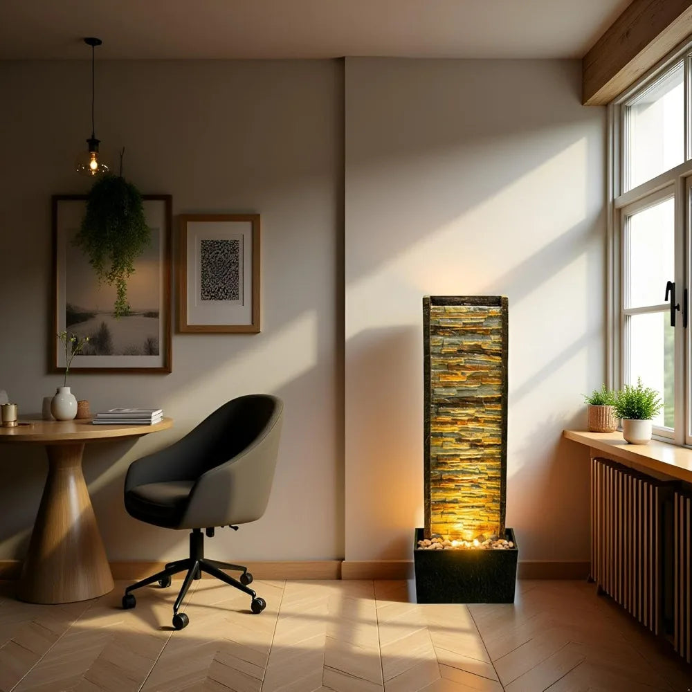 ChengPin Outdoor Indoor Illuminated Stone Cascade Waterfall Fountain