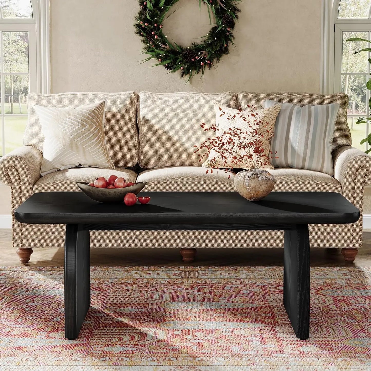 Little Tree Farmhouse Wood Rectangle Coffee Table With Sturdy Base