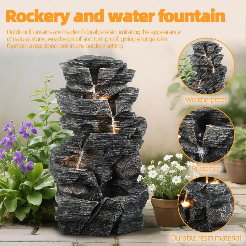 Rock Waterfall Fountain For Garden And Patio With LED Light