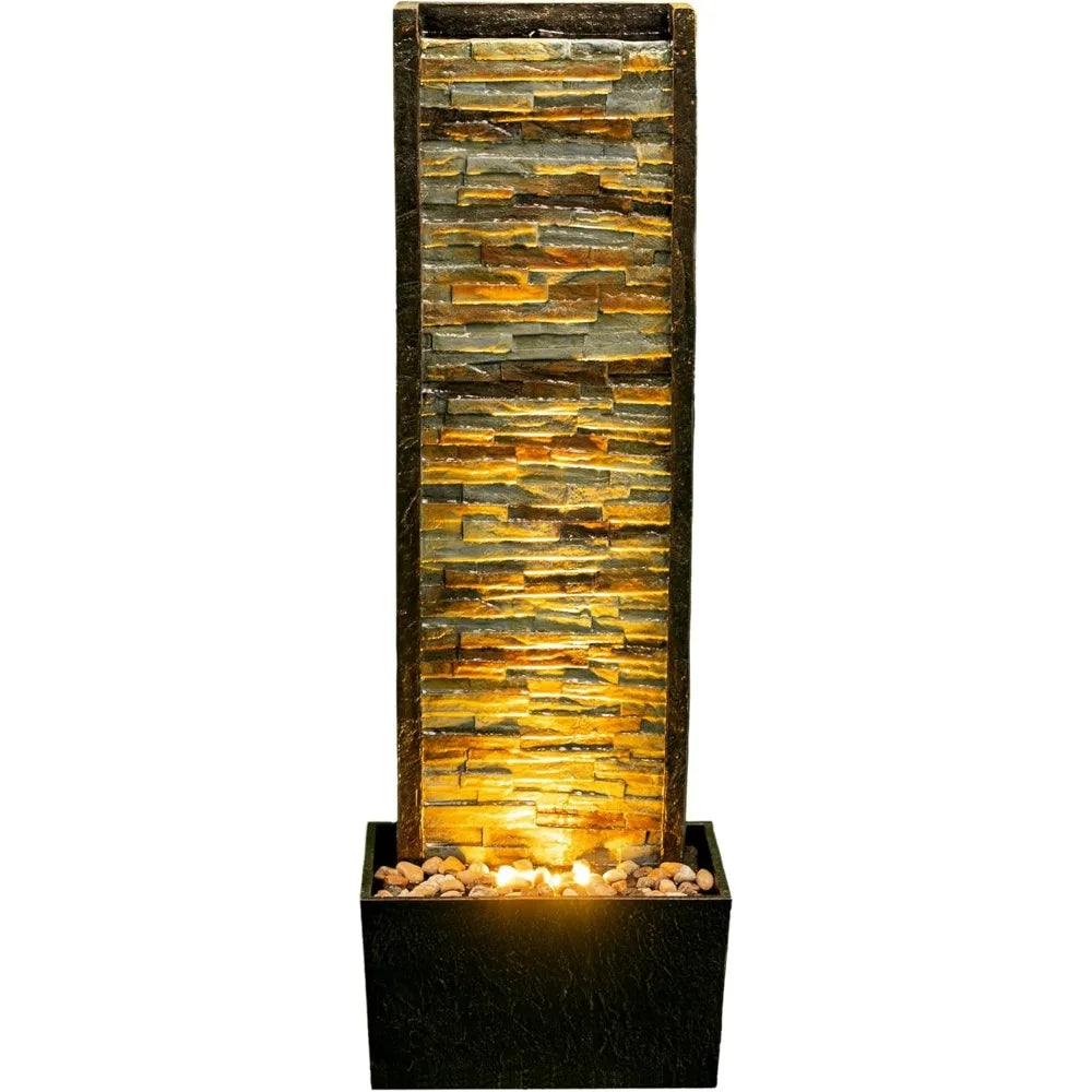 ChengPin Outdoor Indoor Illuminated Stone Cascade Waterfall Fountain