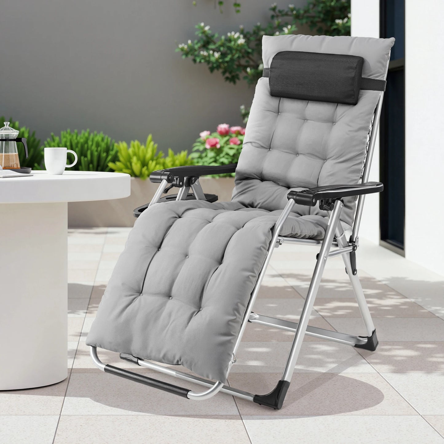 JHK Zero Gravity Recliner Folding Outdoor Chair With Cup Holders