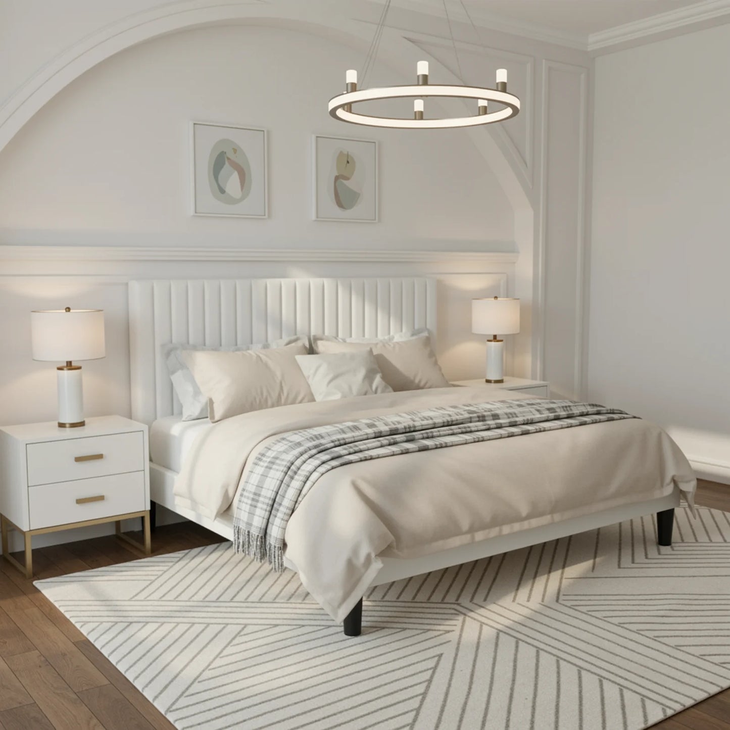 HOOMIC Velvet Upholstered Bed Frame With Channel Tufted Headboard