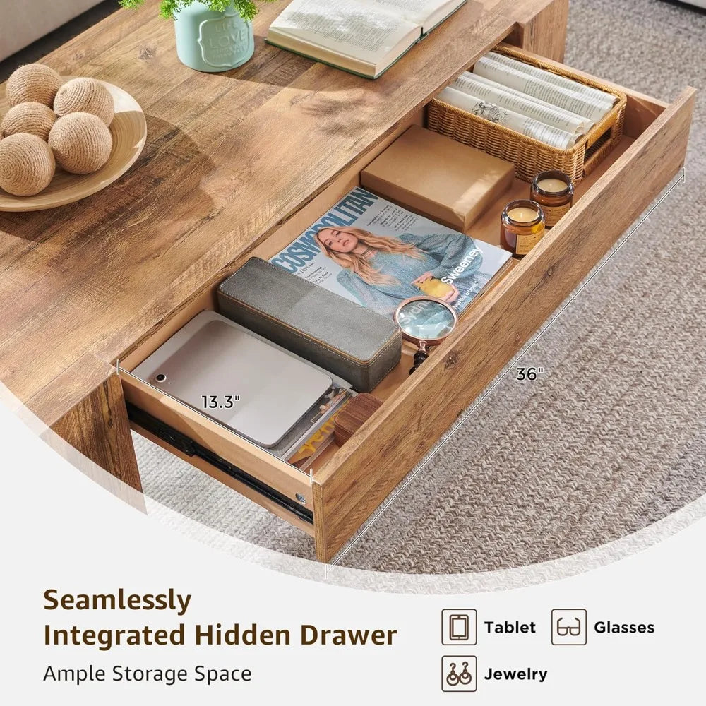 Modern Farmhouse Coffee Table With Hidden Storage Drawer