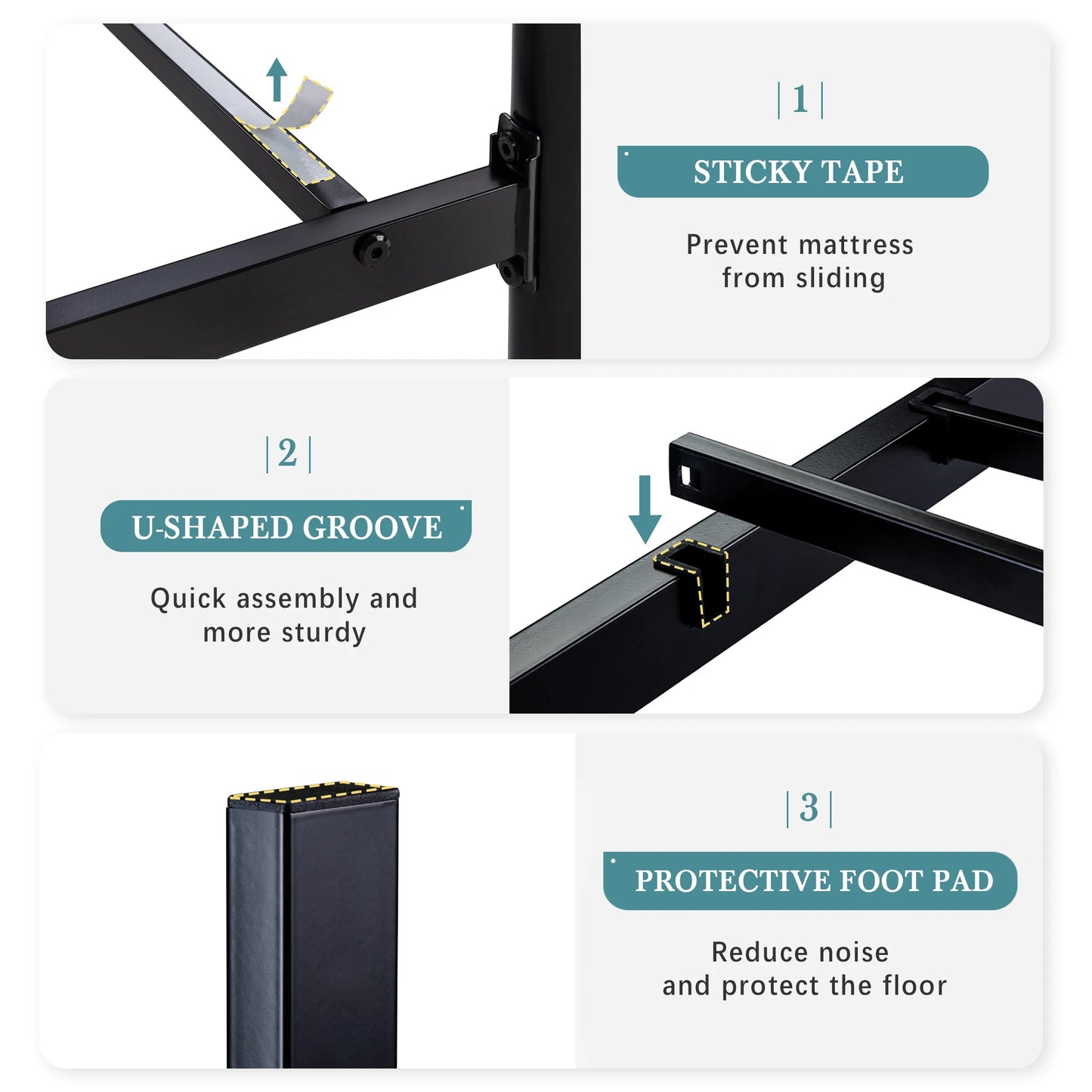 HOOMI Iron Platform Bed Frame Wrought Iron Headboard Footboard