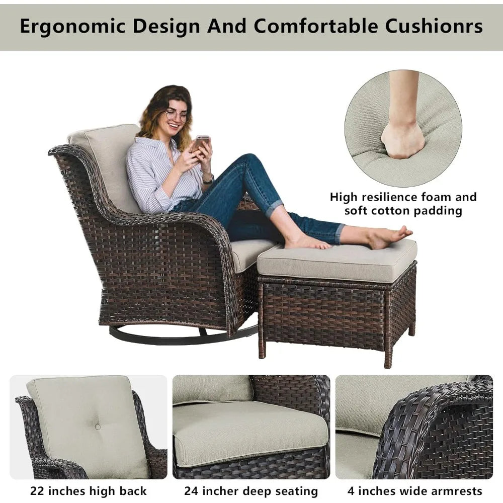 Outdoor 6 Piece Patio Furniture Set With Swivel Rocker Chairs And Rattan Sofa