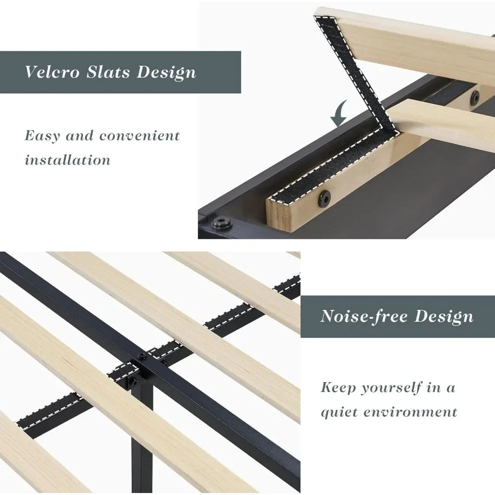 Farmhouse Platform Bed Frame With Headboard And Wood Slats No Box Spring Needed