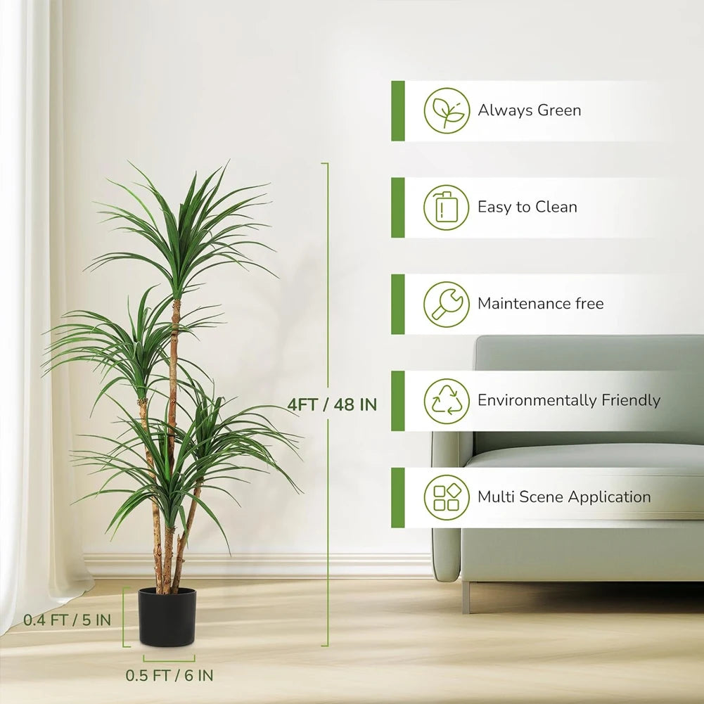 StudysetCN Artificial Dracaena Tree Realistic Indoor Houseplant