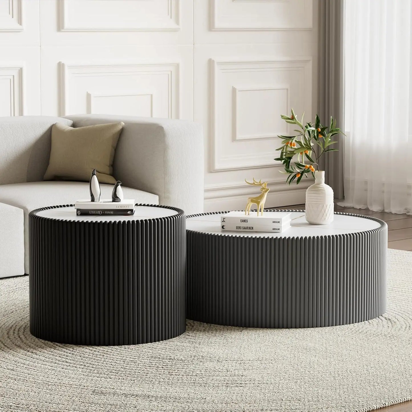 Two Piece Sintered Stone Coffee Table Set With PU Leather