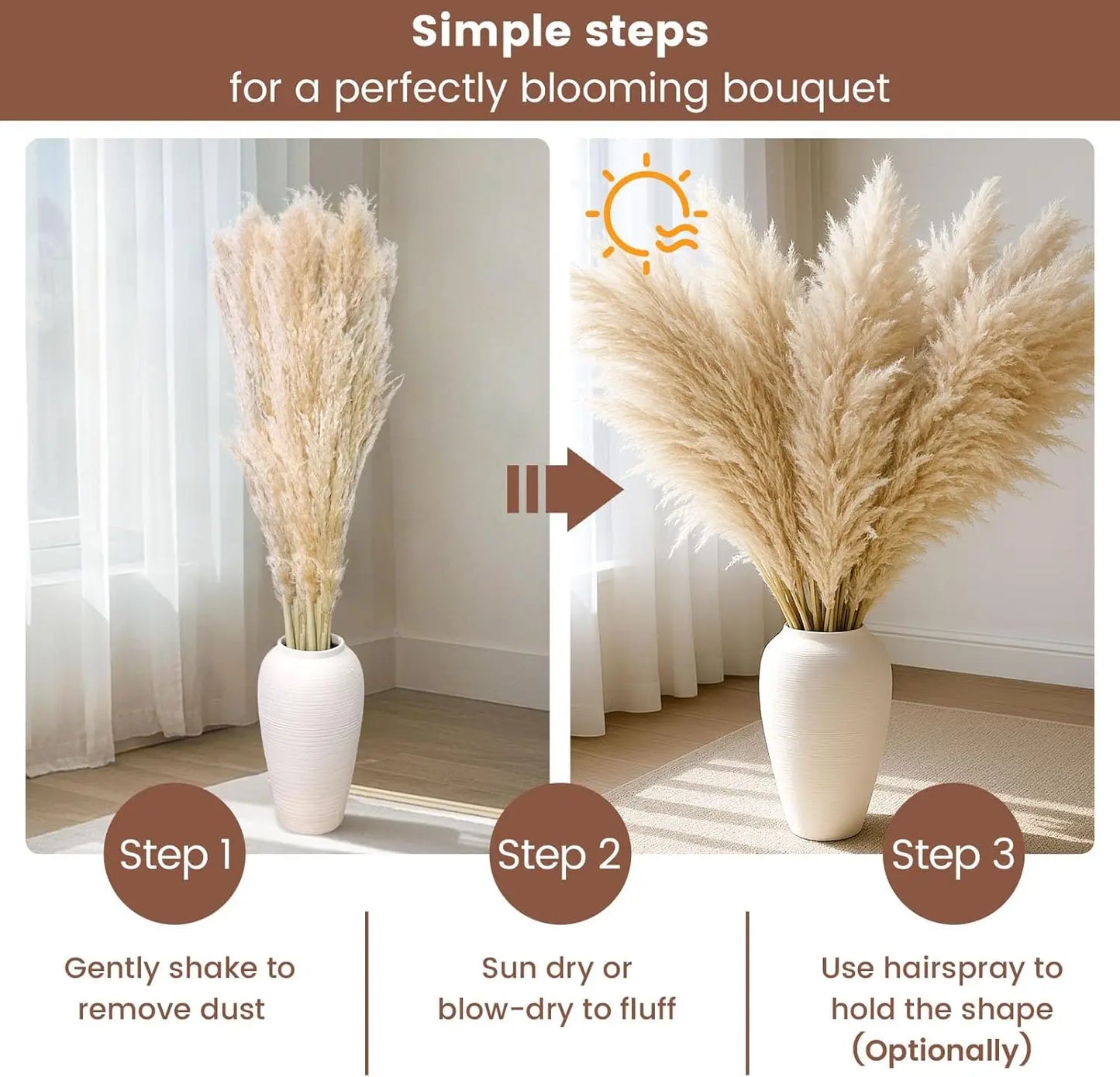 16Pcs Dried Pampas Grass Decor Bouquet Boho Neutral Home