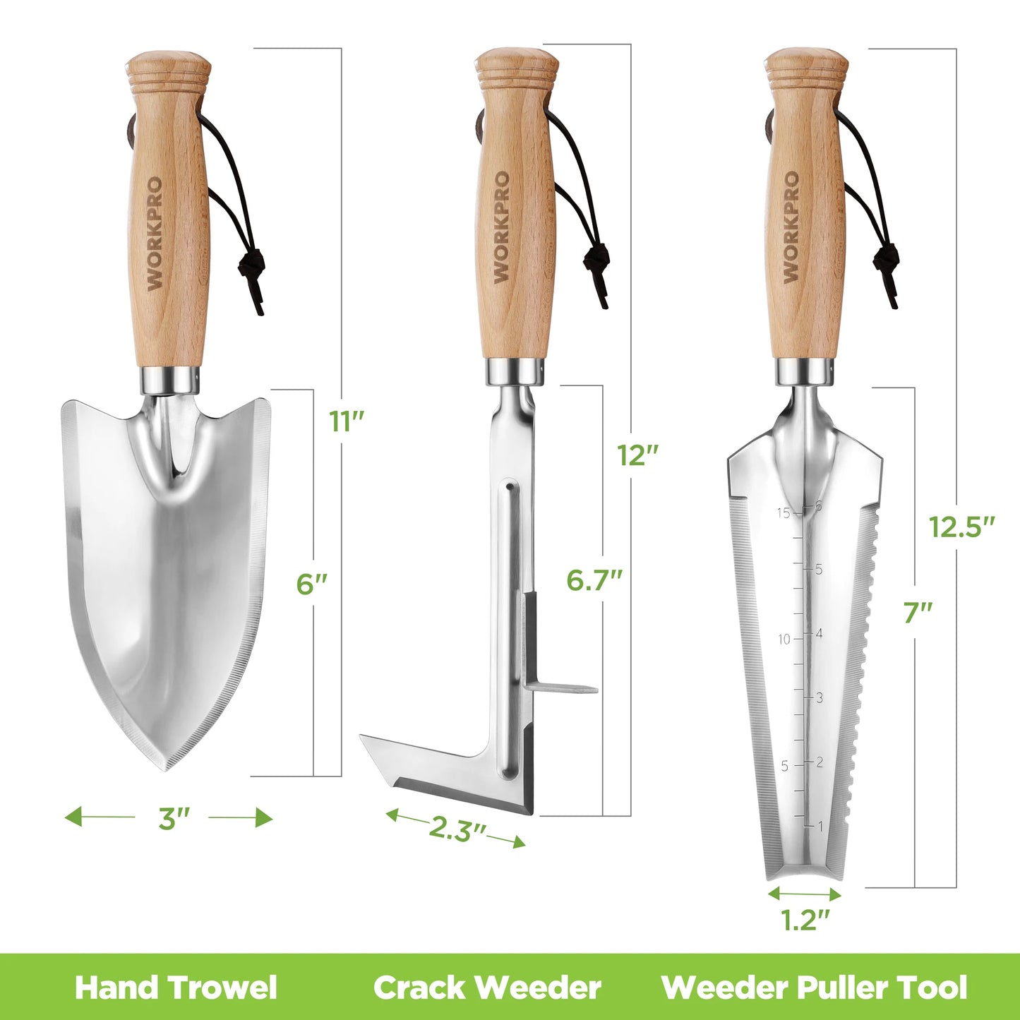 WORKPRO Three Piece Garden Tool Set With Wood Handles