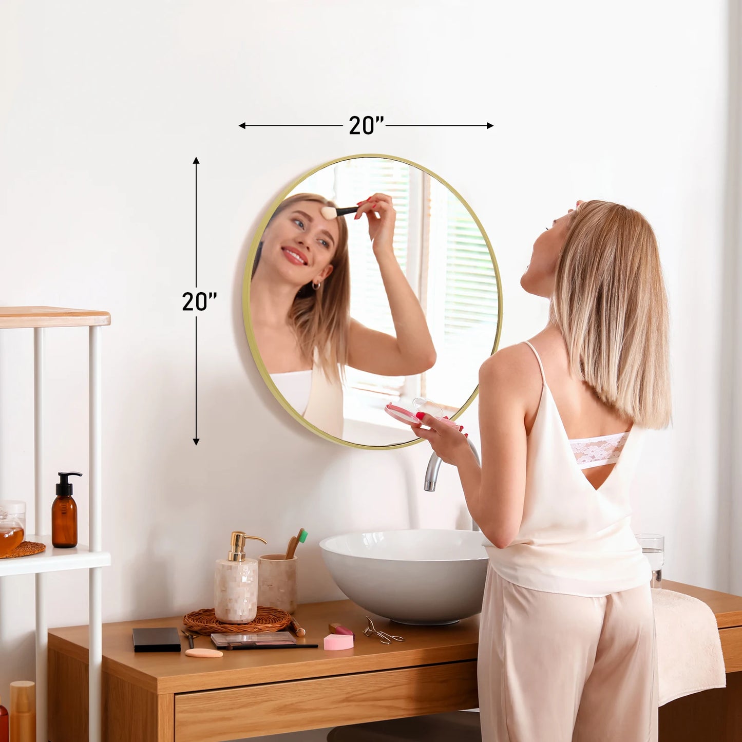 JHK Round Vanity Mirror Wall Mounted Matte Metal Frame